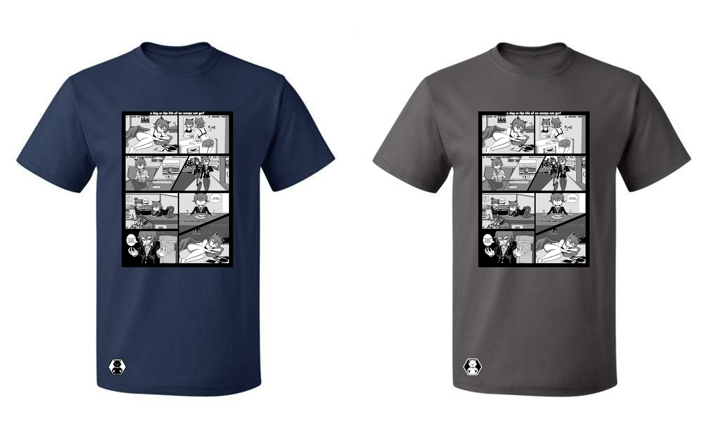 anime cat girl navy blue and grey t-shirts