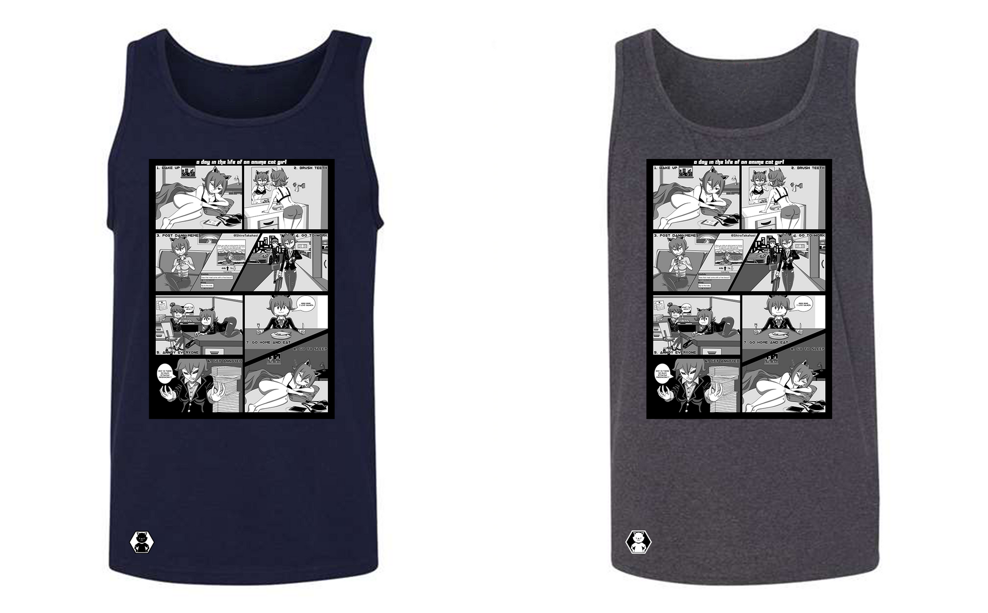 anime cat girl navy blue and grey tank tops