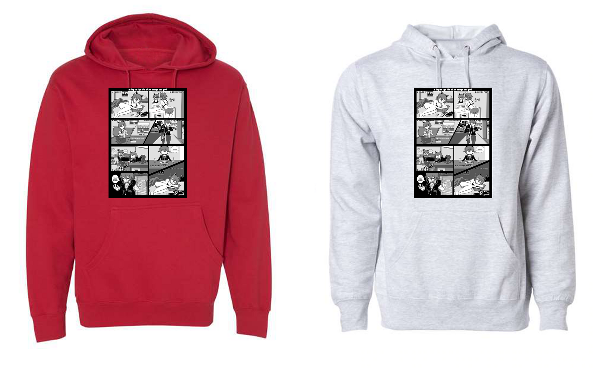anime cat girl red and light grey hoodies