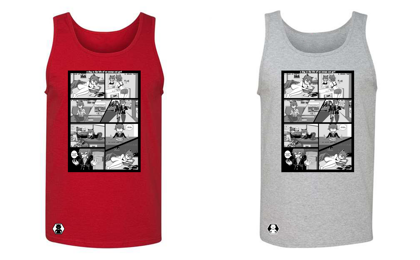 anime cat girl red and light grey tank tops
