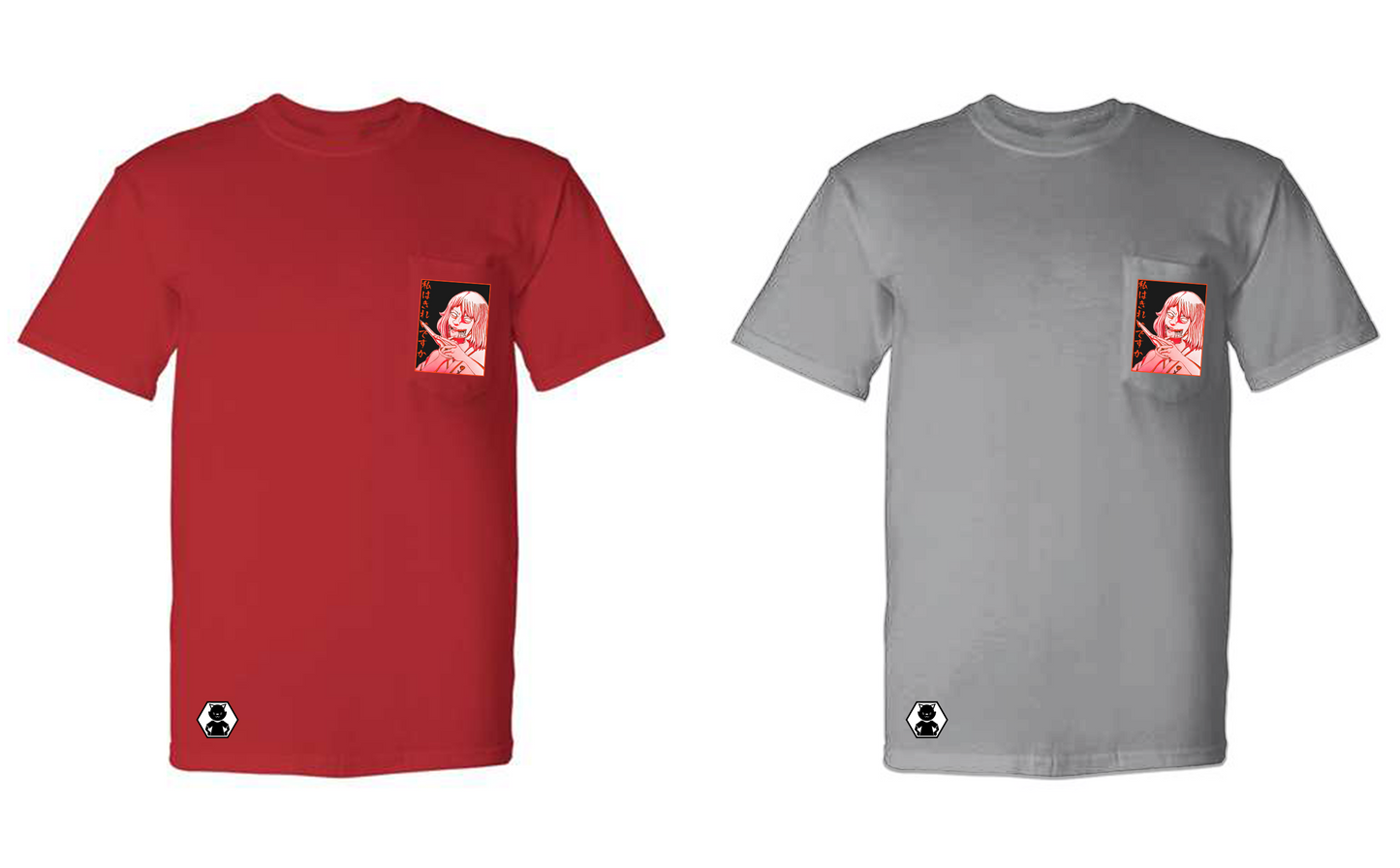 kuchisake onna anime horror red and light grey pocket t-shirts