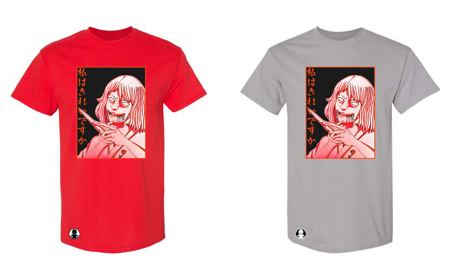 kuchisake onna anime horror red and light grey t-shirts