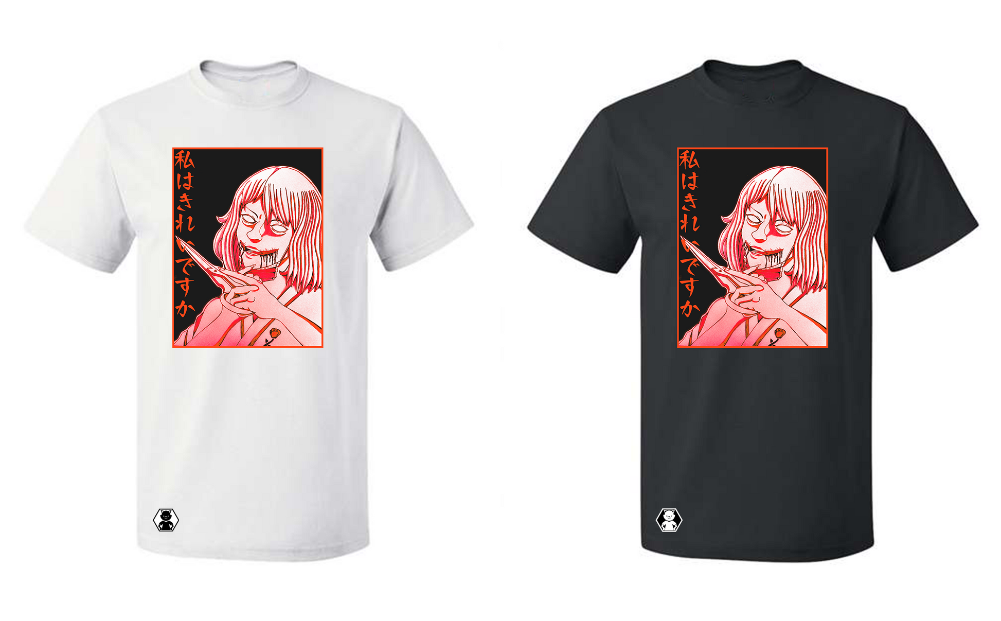 kuchisake onna anime horror black and white t-shirts